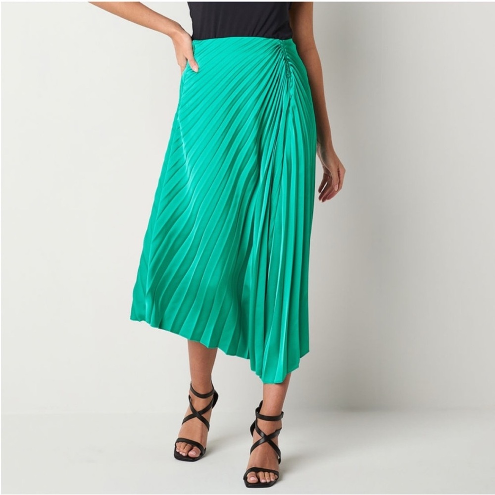 Worthington Womens Mid Rise Midi Pleated Green Skirt XXL